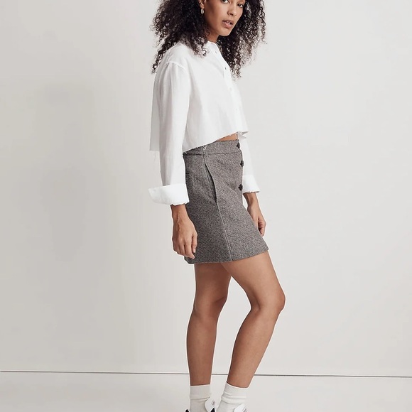 Madewell Button-Front Mini Skirt in Yarn-Dyed Geo black grey size 16W NWT - Picture 4 of 9